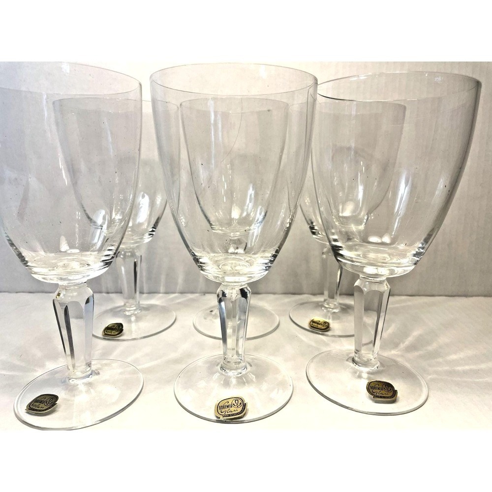 Vintage Bohemia Czech Crystal Stemware Glasses Set of 6 8oz Wine Water